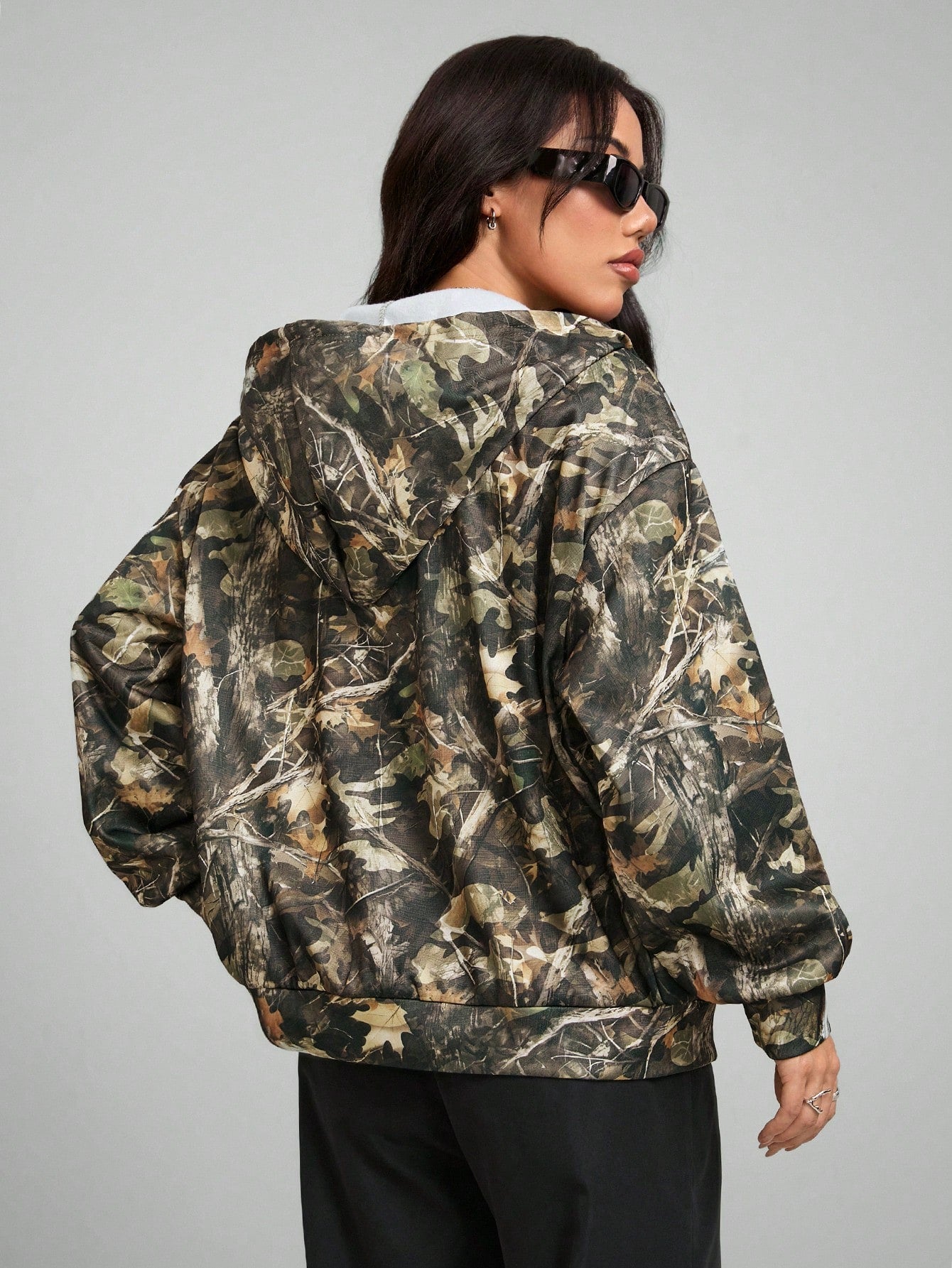 Coolane Women'S Fall Streetwear Couple Same Style Going Out Knit Camo Thermal Lined Keep Warm Zip up Green Baggy Long Sleeve Sweatshirt