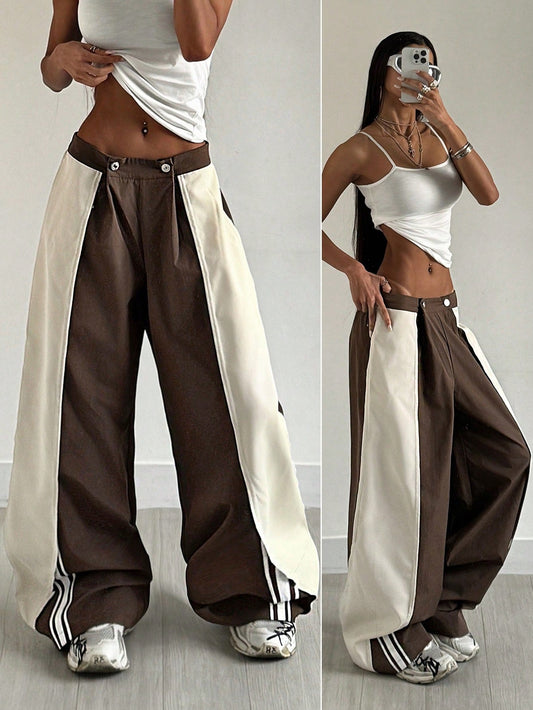 Coolane Women'S & Men'S Summer Streetwear Vintage Y2K Break Casual Sportswear Concert Music Festival Color-Blocked Banded Texture Decoration Baggy Low Rise Pants,Cargo Pants